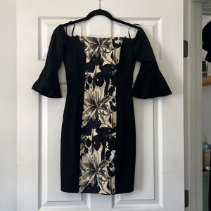 Black halo off the shoulder knee length dress size 2